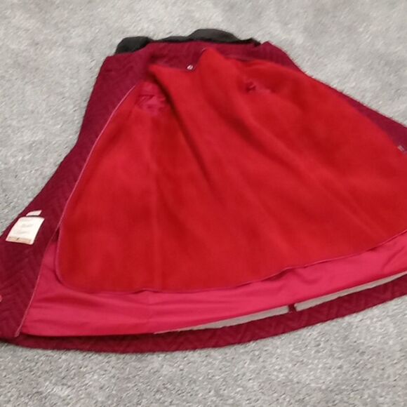 Vintage 1970's Michel Daniel red & black wool 3 button coat w faux fur size 8P - Picture 4 of 4